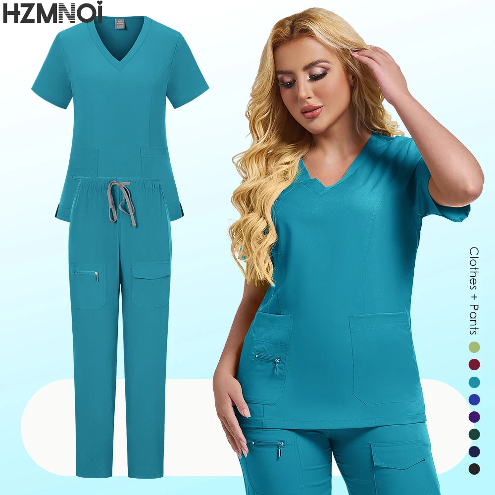Pants Sets Short Sleeved Top Scrub Solid Color Surgical Gowns Medical Accessories Manicurist Beautician Nursing Scrub Sets Women