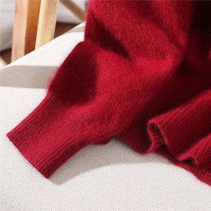 Autumn Winter Sweater Pullover Women's Clothing 100% Mink Cashmere Sweater Pullover O-Neck Basic Long Sleeve Warm Fleece Knitted