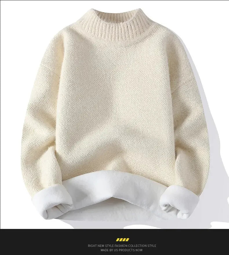 New Winter Men Mock Neck Sweaters Fleece Warm Knitted Pullovers Man Streetwear Loose Casual Sweaters Good Quality Male Pullovers