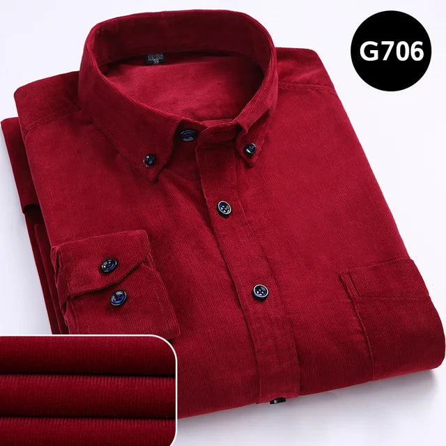 Size S-7XL Men's Corduroy Shirt Long Sleeve Cotton Casual Regular Fit Soft Comfortable Formal Dress Shirts Blouse Men Clothes