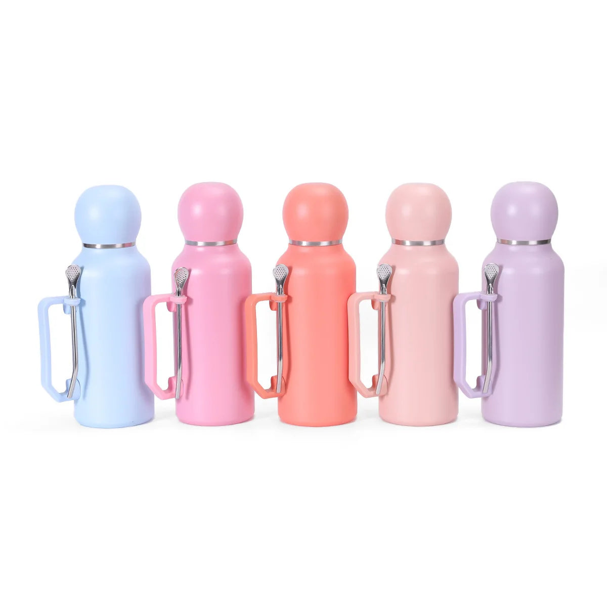 Portable and Simple Car Cup with Spoon Large-capacity Solid-color Handle Cup  Stainless Steel Outdoor Double-layer Insulated Cup