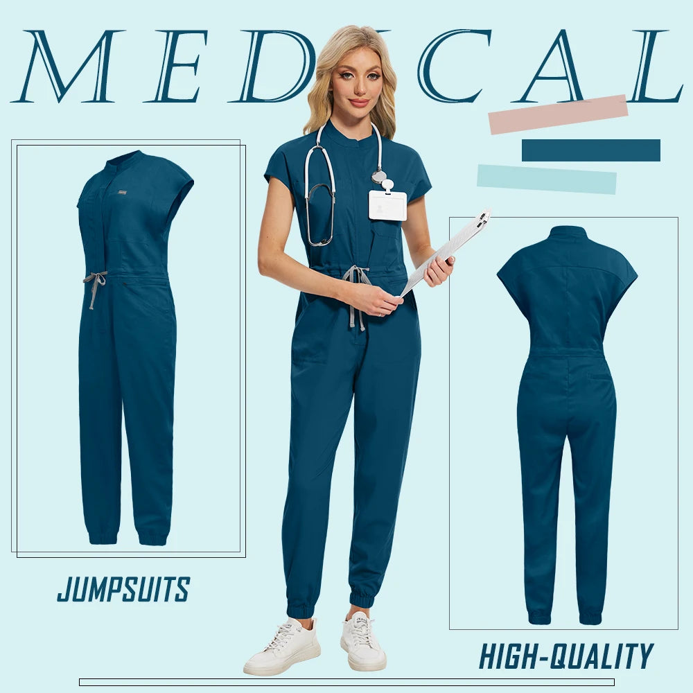 Wholesale Beauty Jumpsuit Medical Apparel Scrub Uniform Women Short Sleeve Overalls Hospital Clothing Nurse Uniforms with Pocket