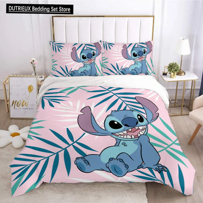 Stitch Cartoon Duvet Cover Cute Anime Bedding Set for Kid Pink Quilt Cover Full Size Queen King Bedroom Decoration Birthday Gift