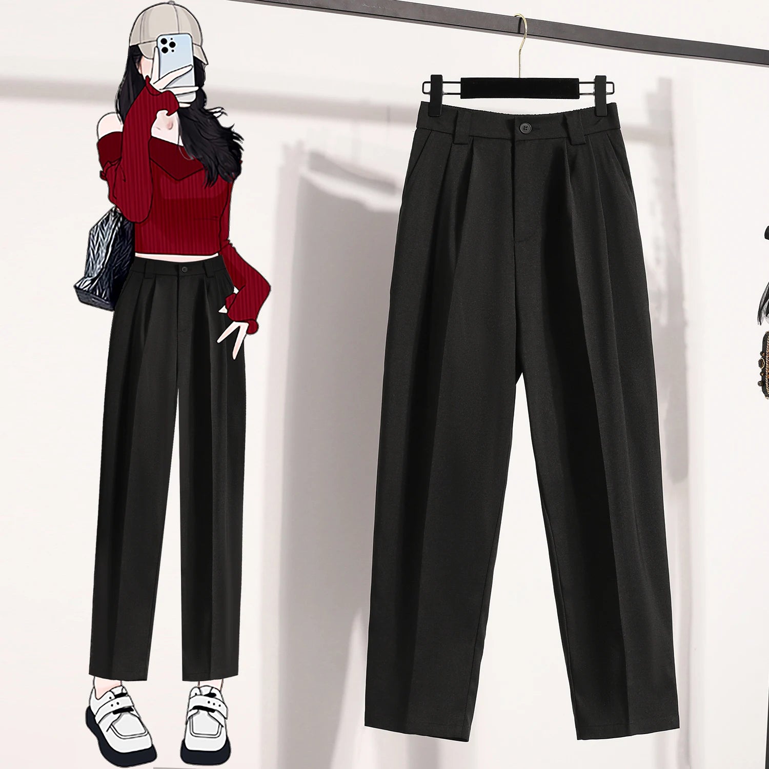 Plus Size Pants For Women Spring Summer 2025 New Korean Fashion High Waist Suit Pants Women Gray Or Black Casual Trousers Female