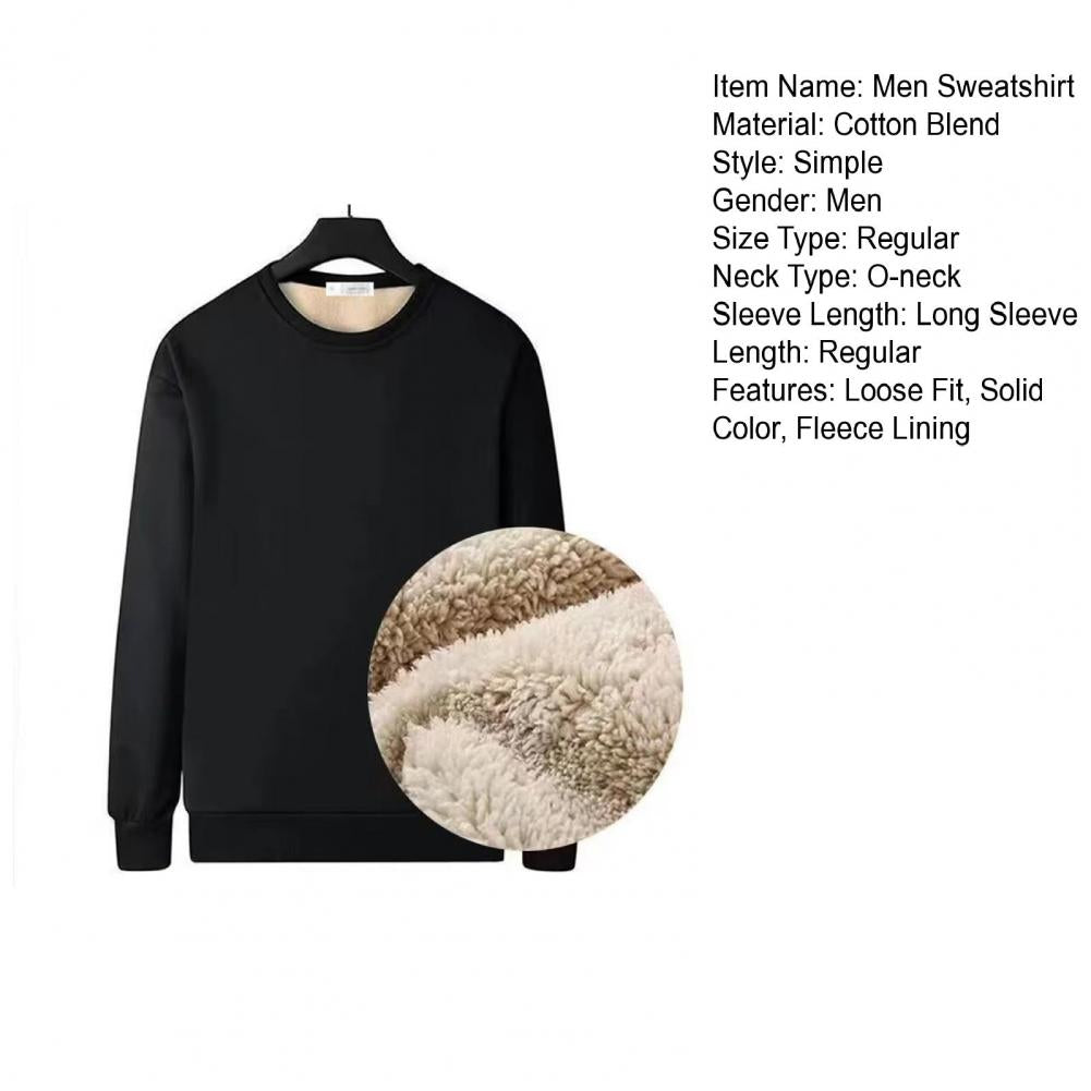 Winter Man Warm Fleece Lined T Shirt Thick O Neck Solid Color Basic Pullover Sweatshirt Thermal Underwear Tops Clothing For Men