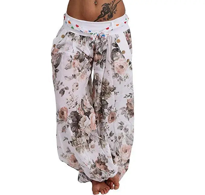 Autumn and winter women's clothing long Haren pants new digital print long wide leg pants Haren casual pants casual plus size