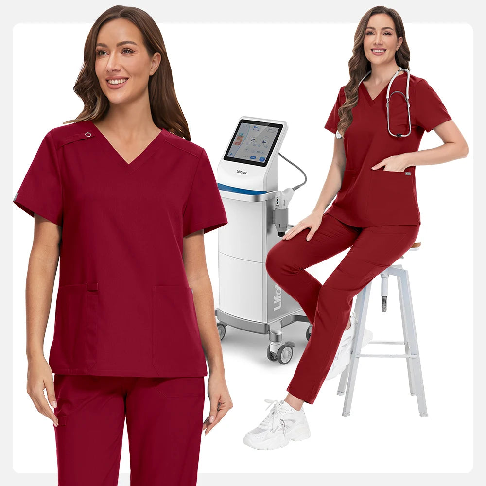 Niaahinn Spa Uniform Women Scrubs Suit Short Sleeved V-neck Surgical Nursing Set Multicolor Pet Grooming Doctor Medical Workwear
