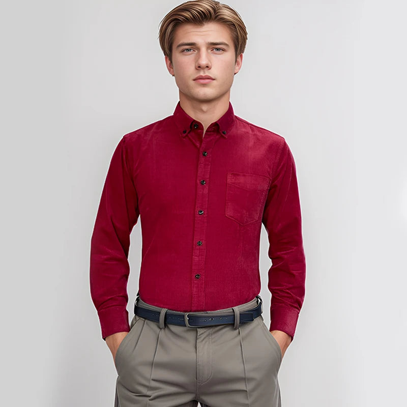Size S-7XL Men's Corduroy Shirt Long Sleeve Cotton Casual Regular Fit Soft Comfortable Formal Dress Shirts Blouse Men Clothes