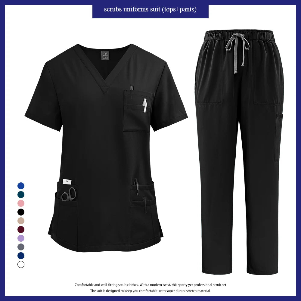 Multicolor Scrub Uniform Women Short Sleeve Tops+Pant Set Nursing Uniform Pet Hospital Doctor Scrub Set Medical Surgery Workwear
