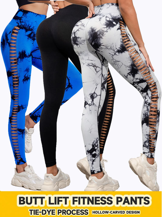 Butt Lifting Sexy Gym Leggings Women High Waist Seamless Tie Dye  Leggings Women Skinny Stretch Outdoors Hollow Out Pants