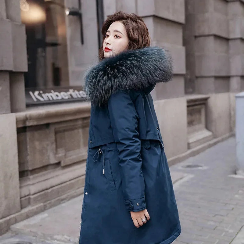 Winter Jacket New Women Parka Clothes Long Coat Wool Liner Hooded Jacket Fur Collar Thick Warm Snow Wear Padded Parka