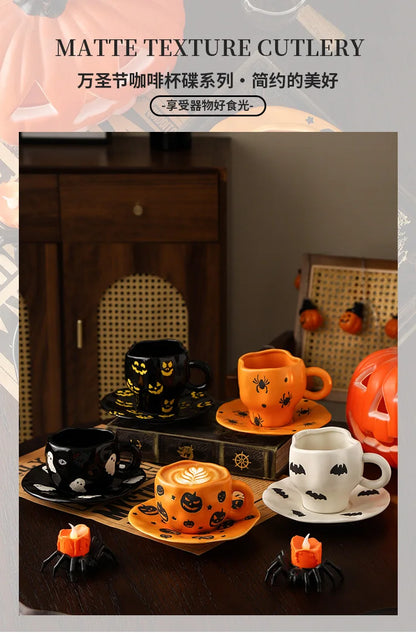 Creative Halloween-themed ceramic cups and saucers Irregular personalized coffee cups Coffee saucers Pumpkin bat pattern cups