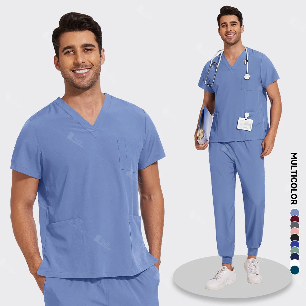 New Lightweight Anti-wrinkle Surgical Uniform Woman Men Medical Nurse Scrub Set Soft Breathable Jogger Nursing Clinical Workwear