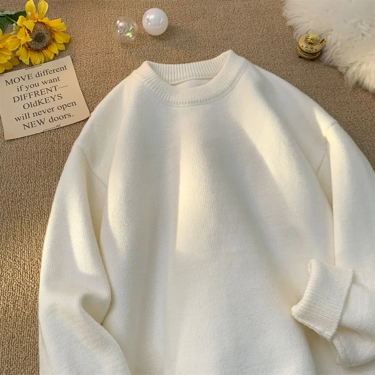 Sweater men's winter loose and lazy style retro thread jacket simple inner layer base knit sweater