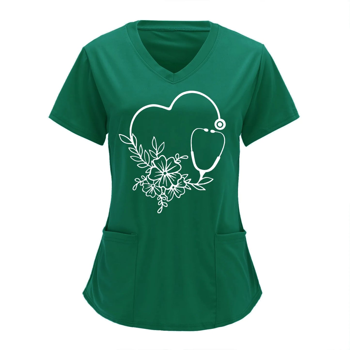 Scrubs Medical Uniforms Woman Top Fashion V Neck Soild Short Sleeve Tops Pocket Working T-Shirts Blouse Women's Athletic Shirts