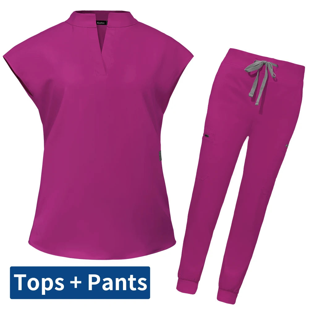 Slim Fit Scrubs Medical Uniforms Women Scrubs Tops Pant Hospital Nurses Accessories Dental Clinic Beauty Salon Spa Lab Workwear