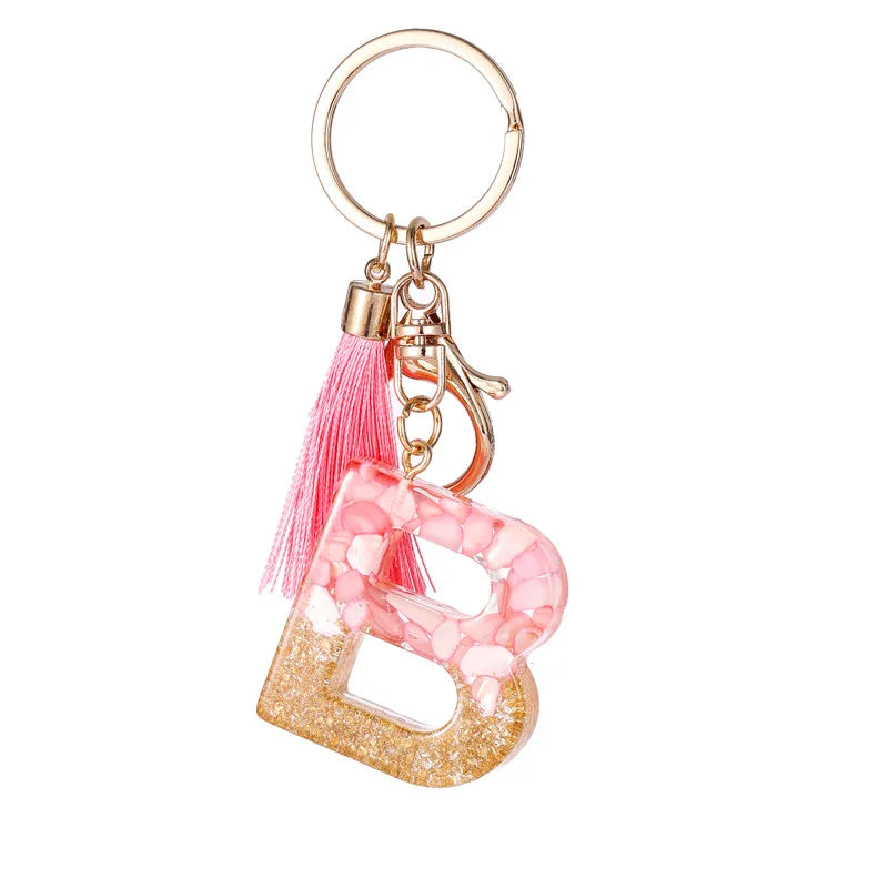 Pink Gold Color Initial Letter A-Z Resin Key Ring Cup Key Chains DIY Jewelry Gifts