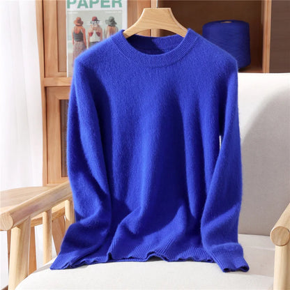 Autumn Winter Sweater Pullover Women's Clothing 100% Mink Cashmere Sweater Pullover O-Neck Basic Long Sleeve Warm Fleece Knitted