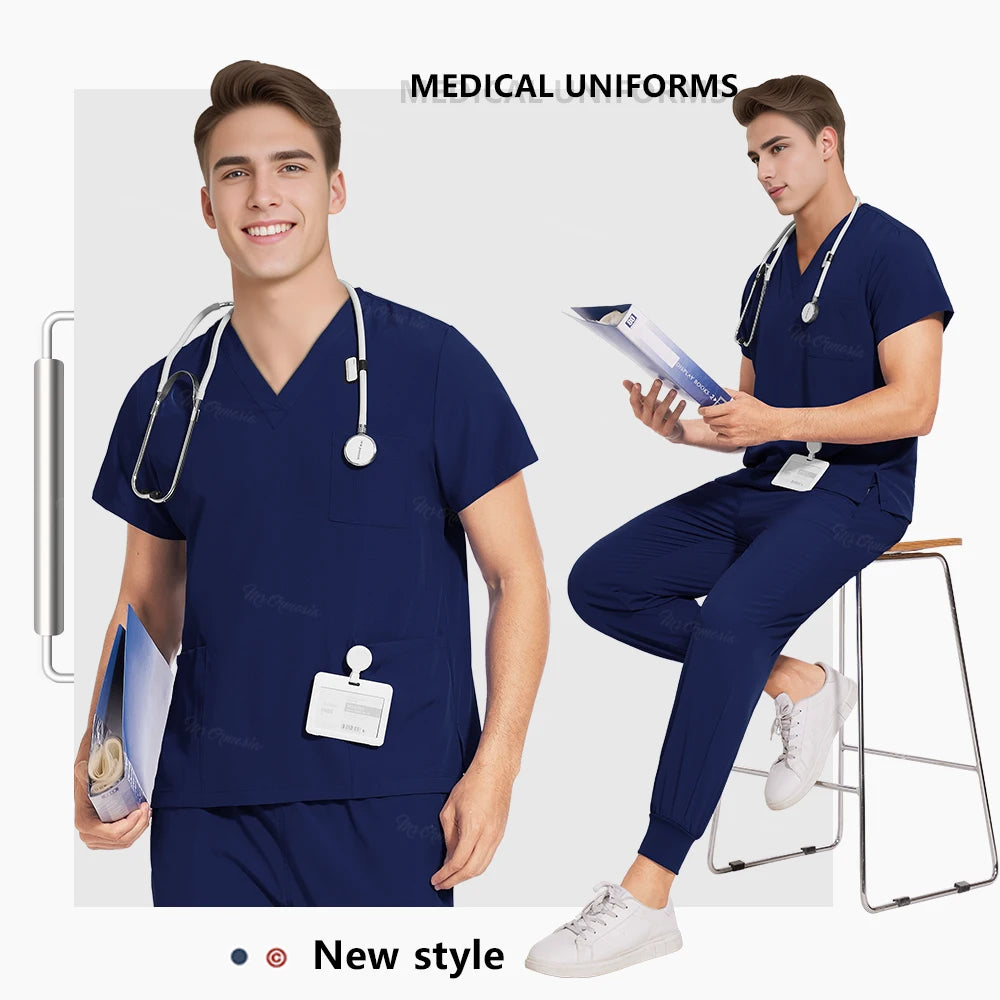 Medical Nurse Uniforms Vet Beauty Workwear Pockets Clinical Scrub Top Pant Doctor Nursing Suit Surgical Uniform Unisex Scrub Set