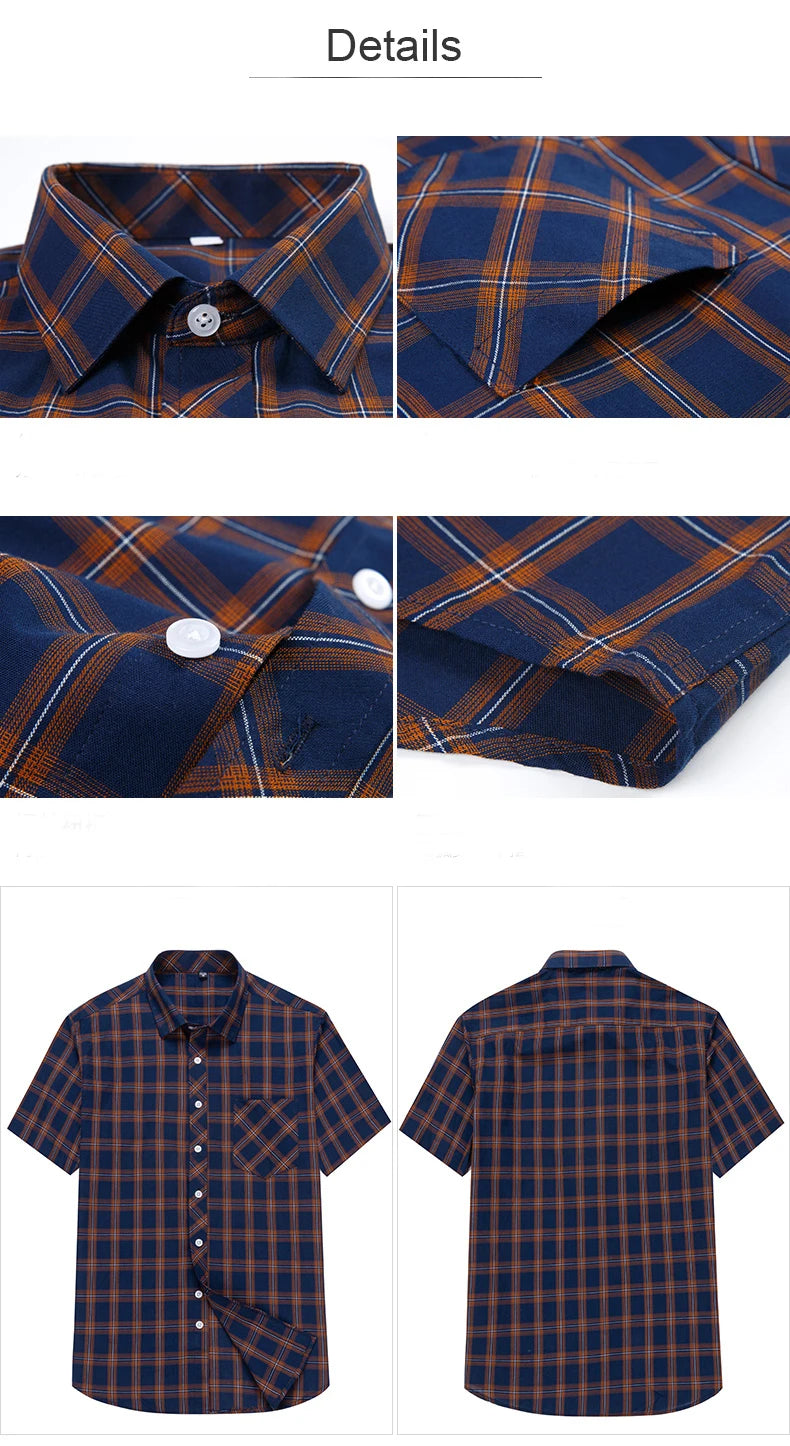 Plus Size 8XL 7XL New Men's Shirts Short Sleeve Cotton Plaid Shirt Summer Fashion Thin Soft Classic Basic Casual Male Clothing