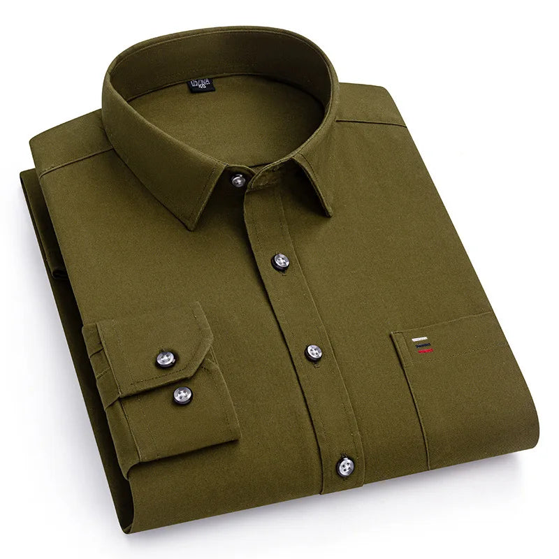 S-7XL New 100% Pure Cotton Men's Shirts Long Sleeves Solid Color Soft Regular Fit Casual Shirt Pocket Social Blouse Male Clothes