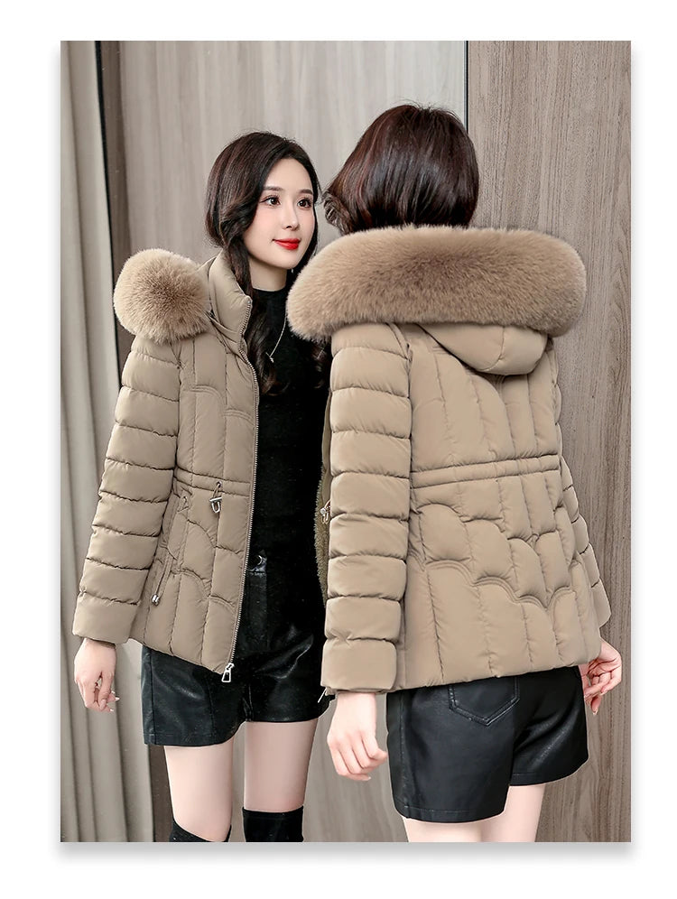 Winter  New Down Jacket Women Parkas Fashion High-Quality Warm Cotton Padded Coat Ladies Short Overcoat Hooded Overwear Tops