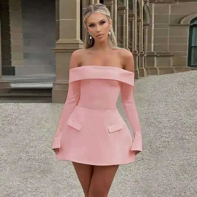 Townlike Lace Patchwork Waist Wrap A-line Dress Women Mini 2024 Autumn Winter Dress Backless Nightclub Sexy Party Dresses