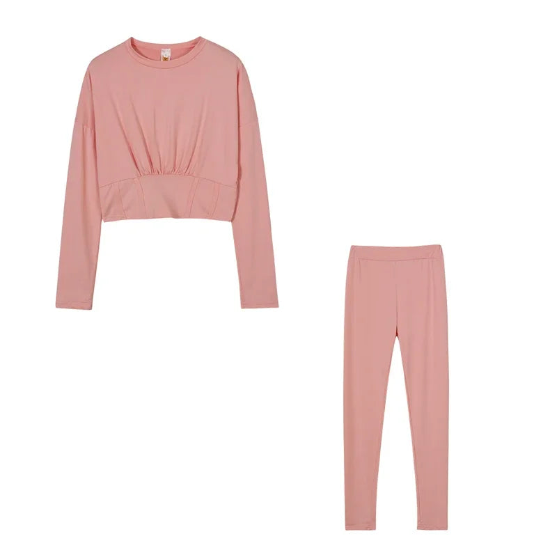 New Autumn Women's Pure Color Sports Waist Suit Fashion Casual Two-piece Set