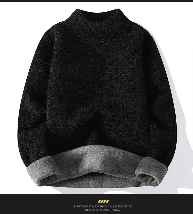 New Winter Men Mock Neck Sweaters Fleece Warm Knitted Pullovers Man Streetwear Loose Casual Sweaters Good Quality Male Pullovers