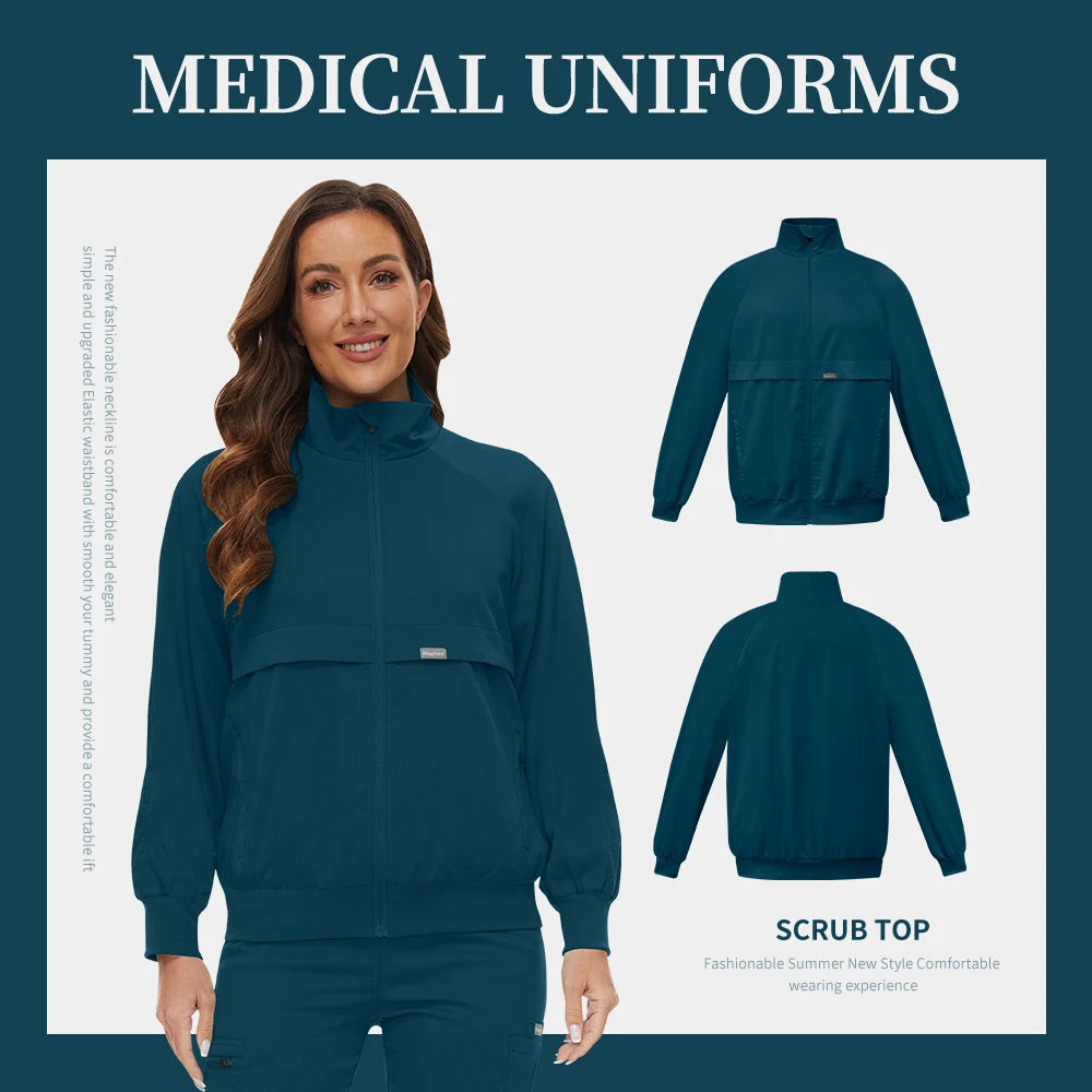 Medical Hospital Scrub Uniforms Medical Scrubs Tops Zipper Nursing Scrubs Jacket for Women High Quality Warm Outerwear Work Wear