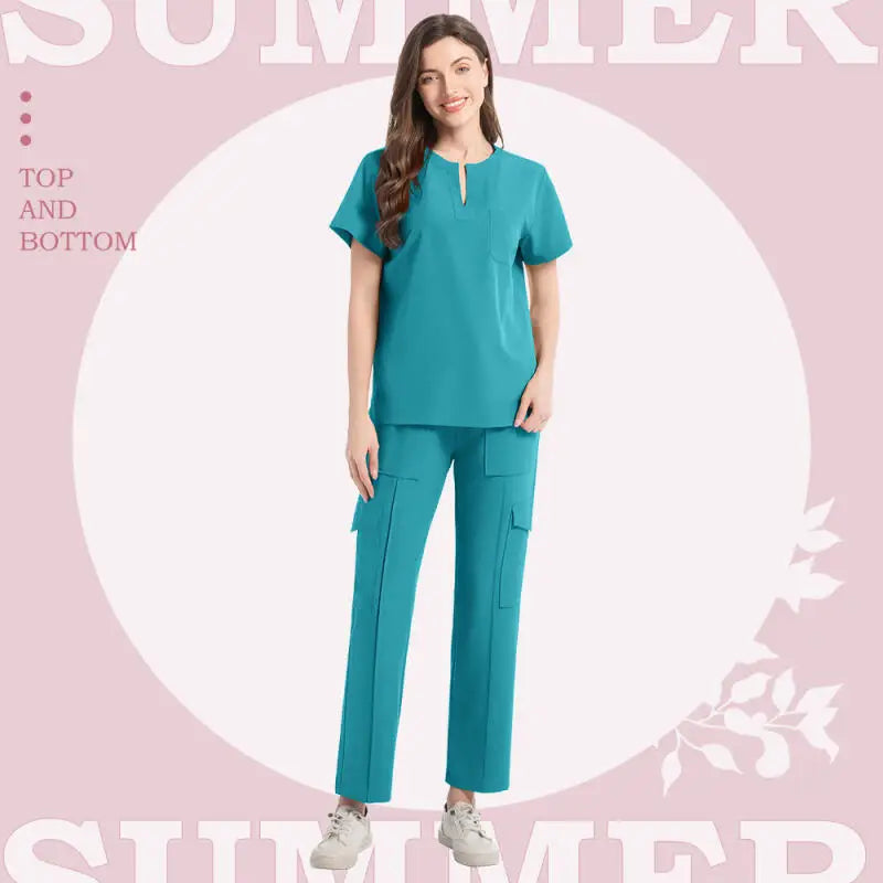 2 Pcs Medical Scrubs Uniform for Women Nurse Scrub Set with Pocket Nursing Operating Room Clothes