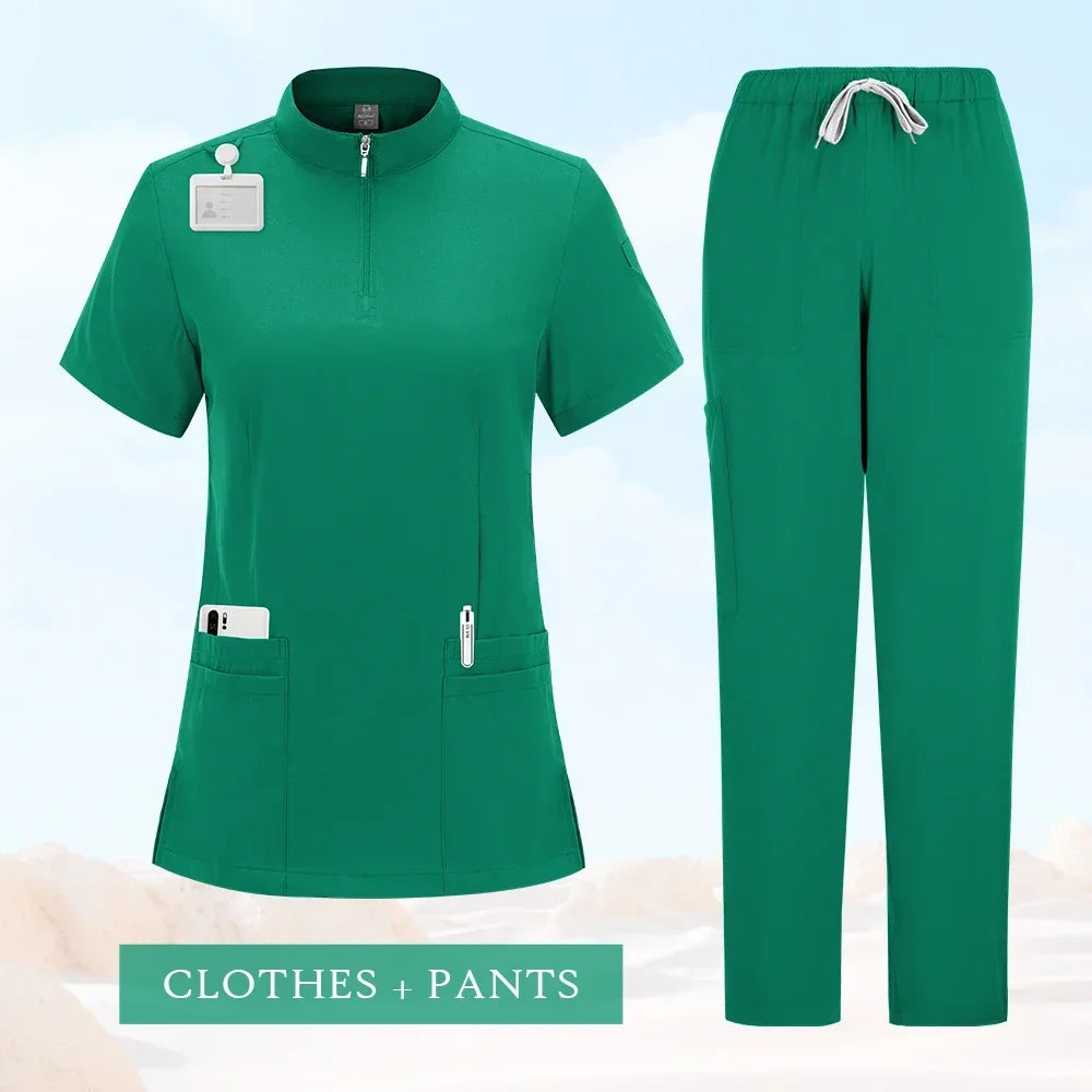 Professional Medical Scrubs for Women Doctor Nurse Uniform Clinical Surgery Outfit Lab Coat Pants Set Spa Beauty Salon Workwear