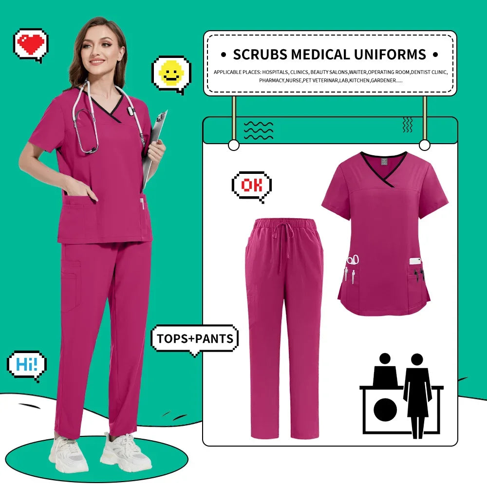 Nurse Uniforms Women Casual Short Sleeved Apparel Set Pharmacy Working Clothes Medical Suits Pet Hospital Doctor Nursing Uniform