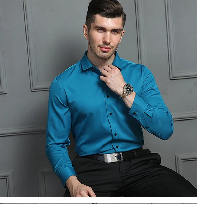 6XL 7XL 8XL Spring and Autumn Shirt Men's Long Sleeve Large Luxury Business Casual Slim Solid Color Wrinkle Free Press