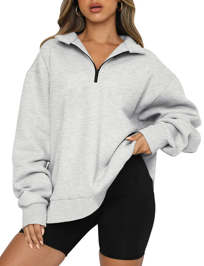 Women Sweatshirts Turn Down Collar Zipper Pullovers Long Sleeve Spliced Thick Warm Sweatshirt Outwear Autumn Winter 2024