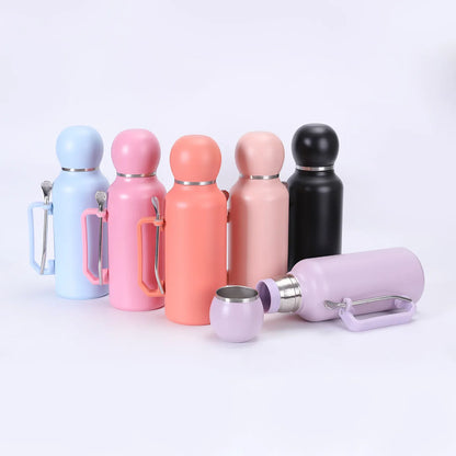 Portable and Simple Car Cup with Spoon Large-capacity Solid-color Handle Cup  Stainless Steel Outdoor Double-layer Insulated Cup