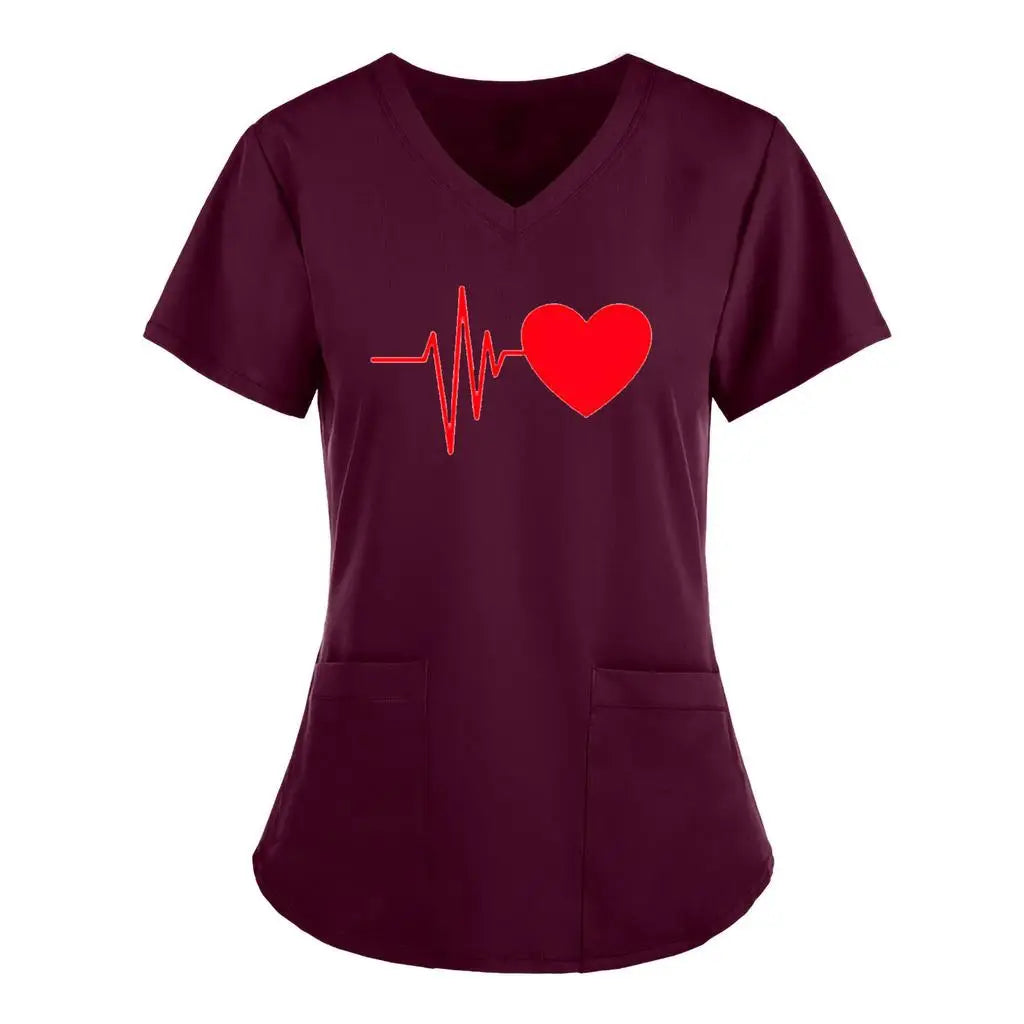 Scrubs Medical Uniforms Woman Top Fashion V Neck Soild Short Sleeve Tops Pocket Working T-Shirts Blouse Women's Athletic Shirts