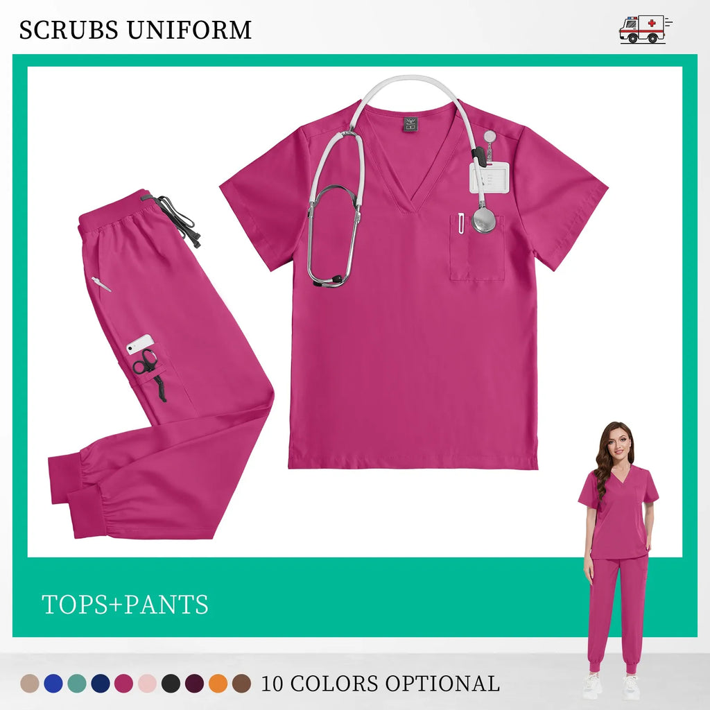 Beauty Salon Work Set Operating Room Scrub Nursing Uniforms with Antibacterial Wrinkle Doctor Medical Workwear Nurse Accessories