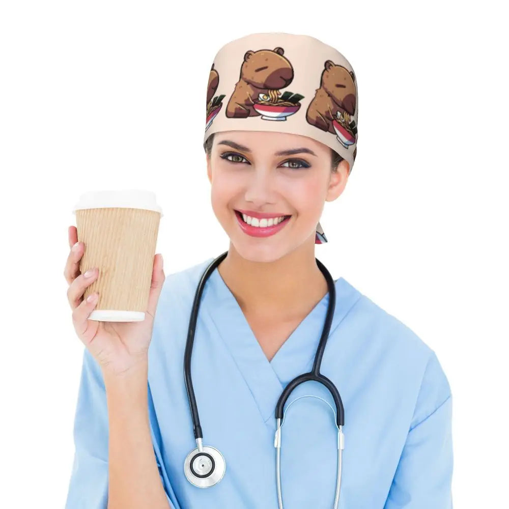 Custom Cartoon Capybara Medical Staff Scrubs Hat Women Men Comic Doctor Nursing Surgical Cap Scrub Caps