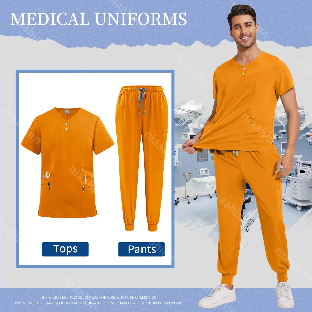 Scrubs Tops Jogger Pants Set Men Nurse Uniform Wholesale Lab Dustproog Workwear Doctor Uniform Suit for Men Medical Clothing Set