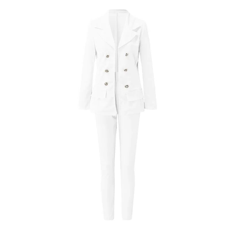 Women Two Pieces Pant Sets Formal Business Double Breasted Blazers Jacket Pants 2 Piece Set Elegant Ladies Suits Office Lady