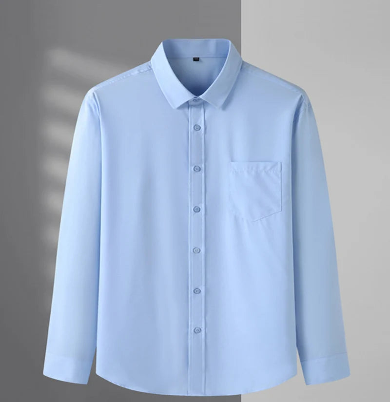 Spring and Autumn Large Size 15XL Men's Long-sleeved Shirt High Elastic Solid Color Shirt 12XL 11XL 10XL 9XL 8XL 7XL 200kg