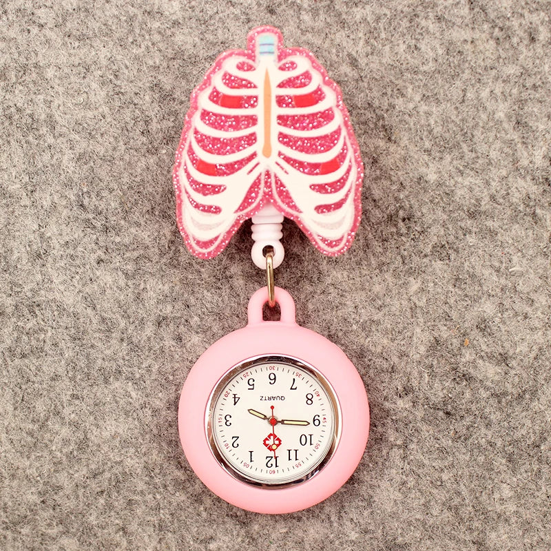 Cartoon Heart Lung Style Pocket Watch Retractable And With Clip For Doctor Nurse Men And Women
