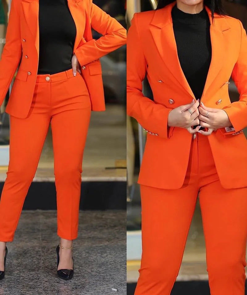 Sets for Women 2 Pieces 2023 Autumn Fashion Notched Neck Long Sleeve Blazer & Elegant High Waist Work Pants Set Office Lady