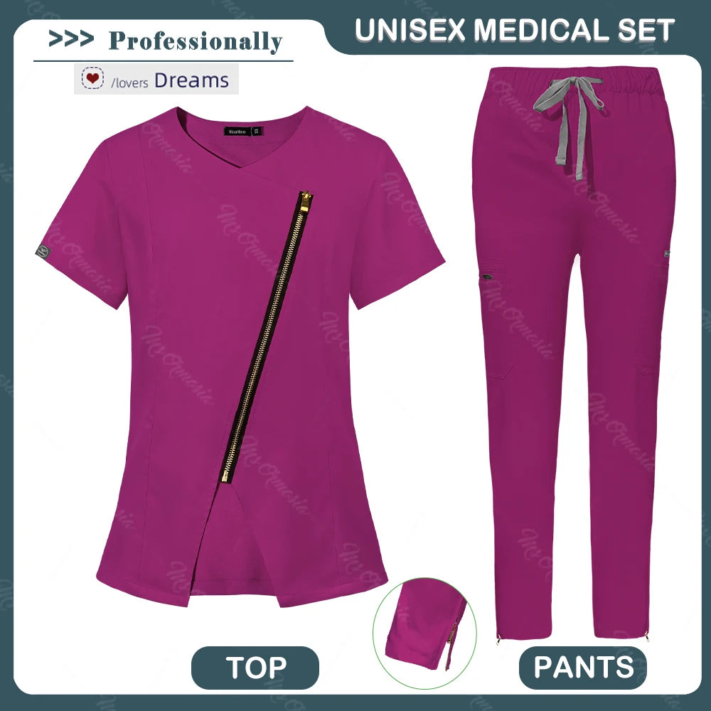 Medical Scrubs Set Women Beautician Spa Workwear Doctor Nurse Nursing Uniforms Pharmacy Dentistry Clothes Pet Shop Vet Work Suit