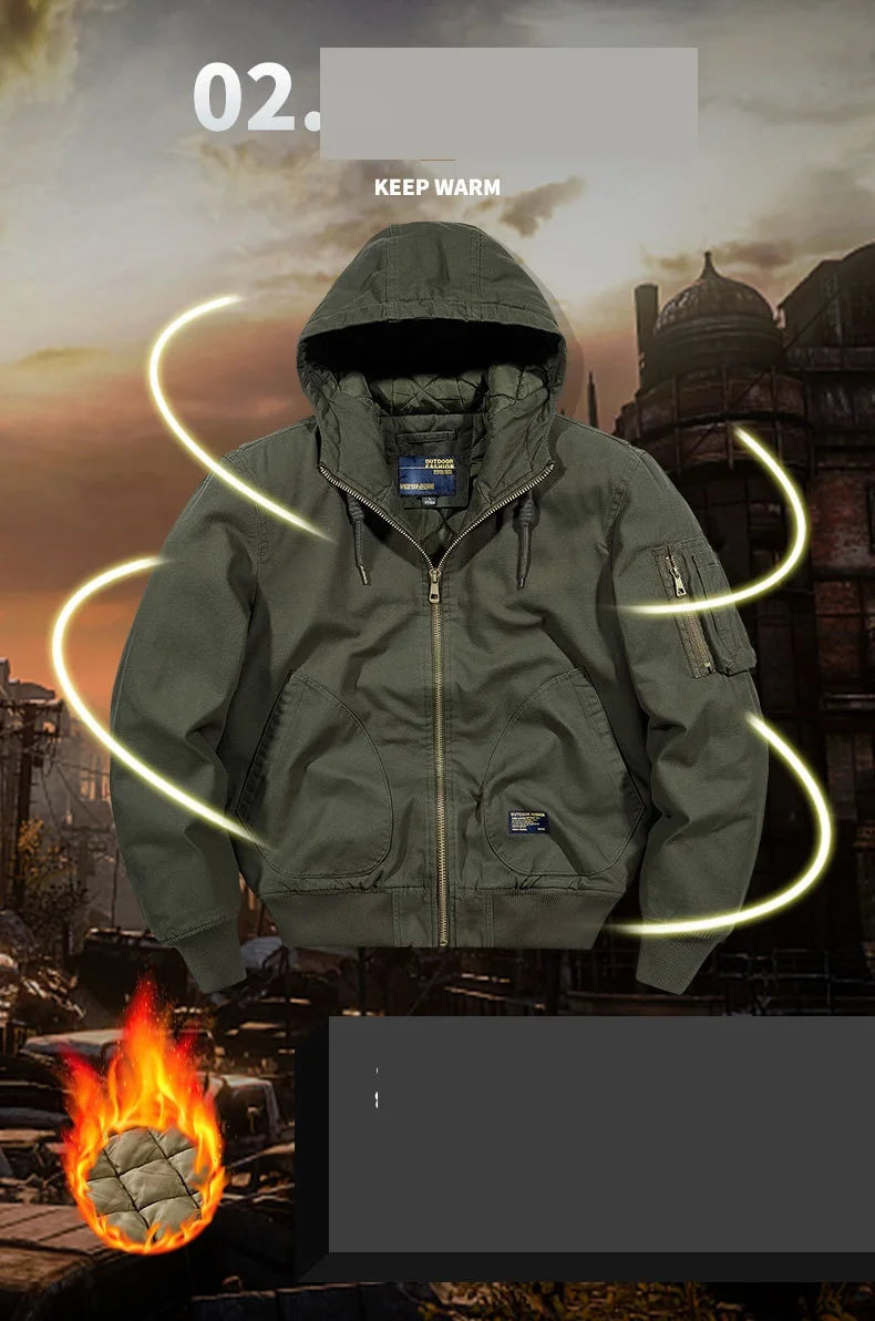 Winter Bomber Jacket 100% Cotton Hooded Warm Thick Overcoat Quilted Cotton Padded Tactical New Parkas Thermal Parkas Coats