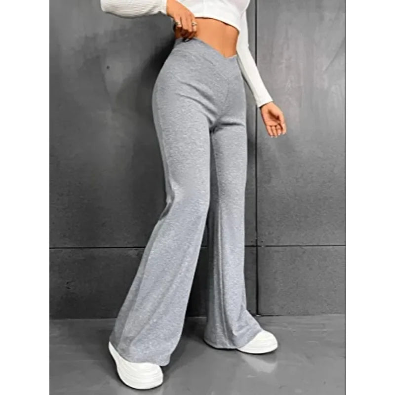 Plus Size 1XL-5XL Women's Sexy V-Waist Yoga Pants  Gym Running Fitness Sports Pant Female High Waist Hip Lifting Flare Trousers