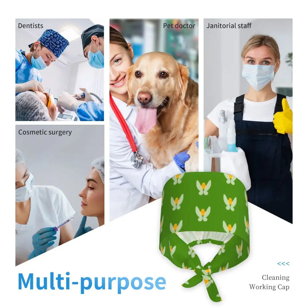 Custom Tinker Bell Breathable Nursing Work Cap Surgical Scrub Caps Unisex Nurse Medical Cap Cartoons Scrubs Hat Medical Surgical