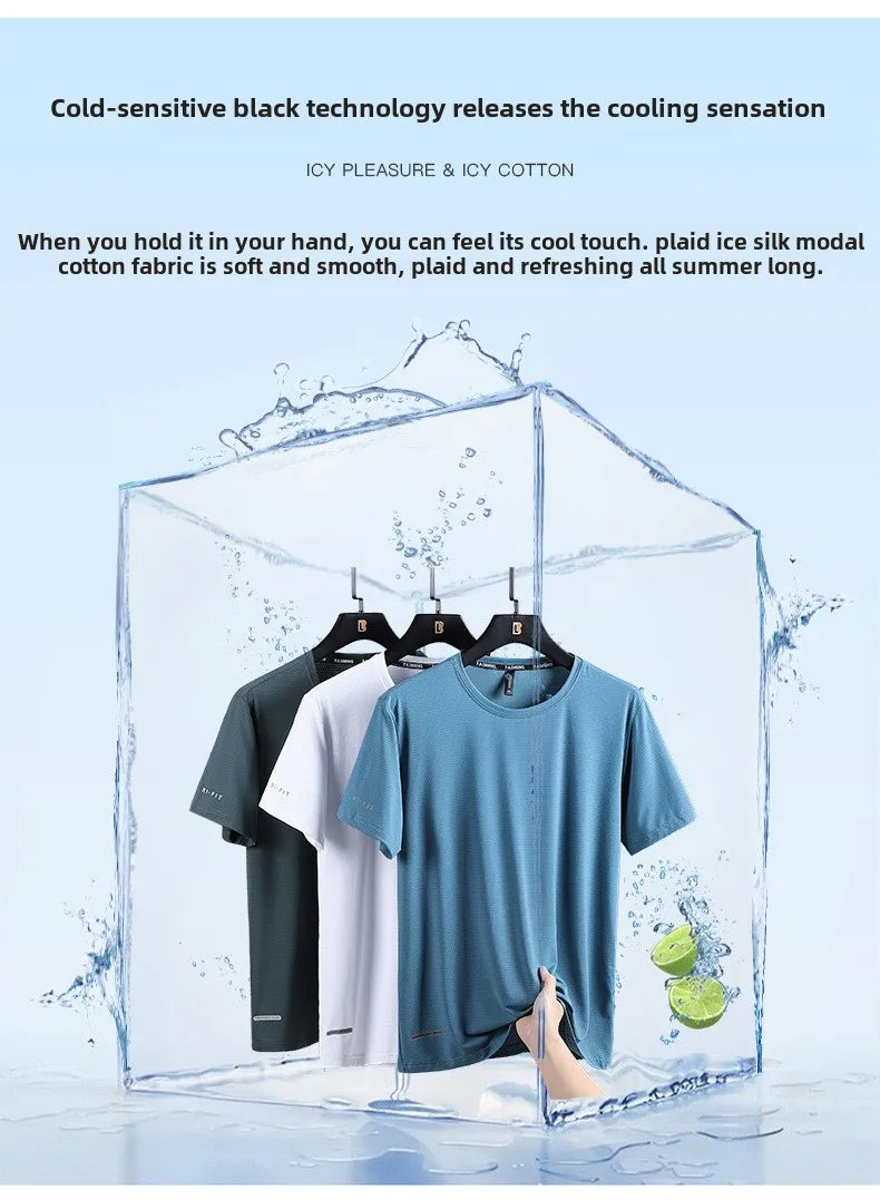 High-Quality Ice Silk T-Shirts Men Plus Size 8XL Male Tshirt Man Tee Shirt Breathable Wearing Tee Tops Running Fast Shipping
