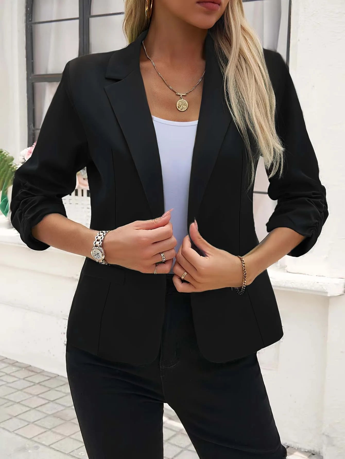 Women's Suit Jacket Formal Seven Quarter Sleeved Suit Business Casual Workwear Blazer